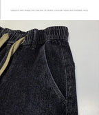 Harajuku Fashion Men's Printed Cargo Vintage Harem Pants Elastic Waistband Baggy Jeans for Casual Spring and Autumn Denim Pants