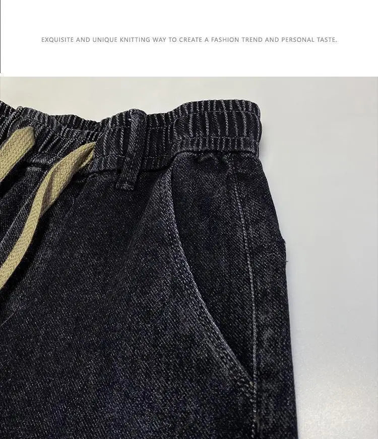 Harajuku Fashion Men's Printed Cargo Vintage Harem Pants Elastic Waistband Baggy Jeans for Casual Spring and Autumn Denim Pants