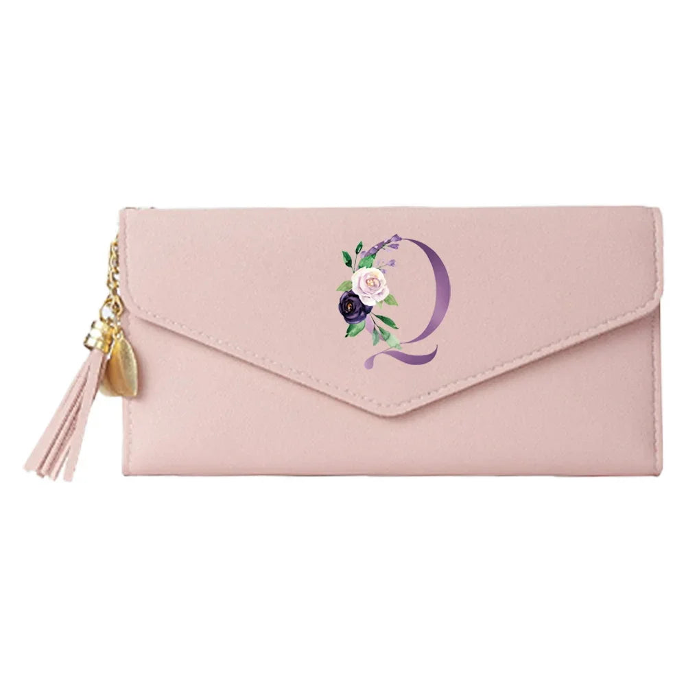 Ladies Wallet Coin Purse Card Holders Clutch Storage Bag Women's Bag Purple Letter Print Pattern PU Leather Long Wallets
