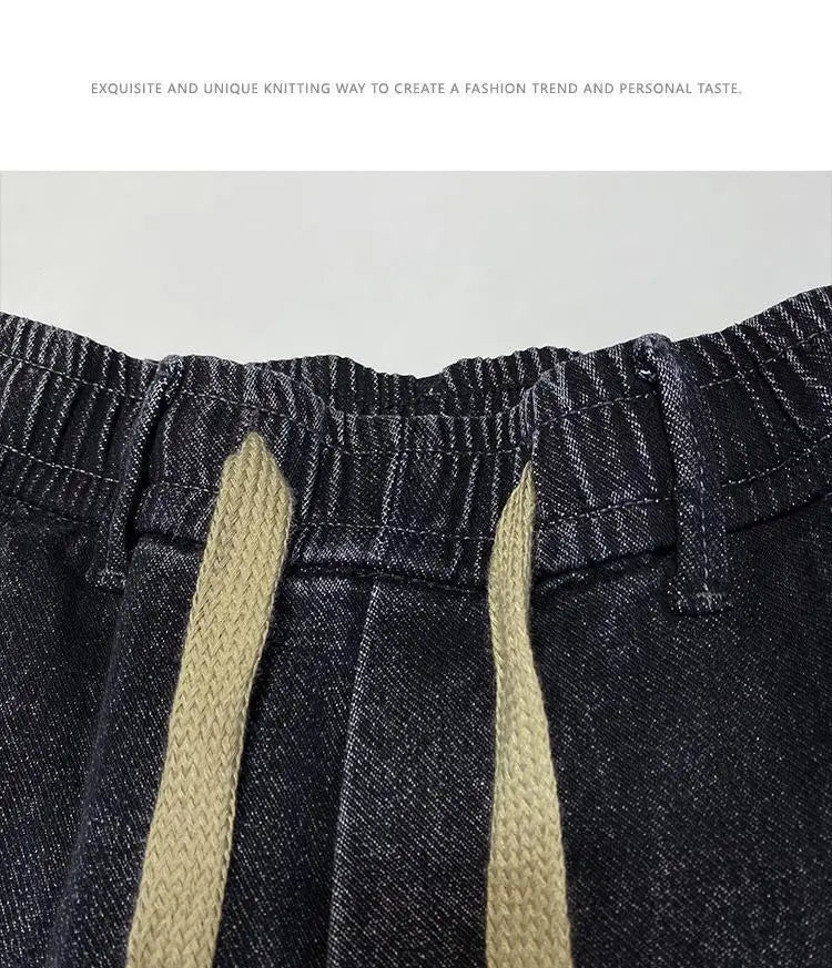 Harajuku Fashion Men's Printed Cargo Vintage Harem Pants Elastic Waistband Baggy Jeans for Casual Spring and Autumn Denim Pants