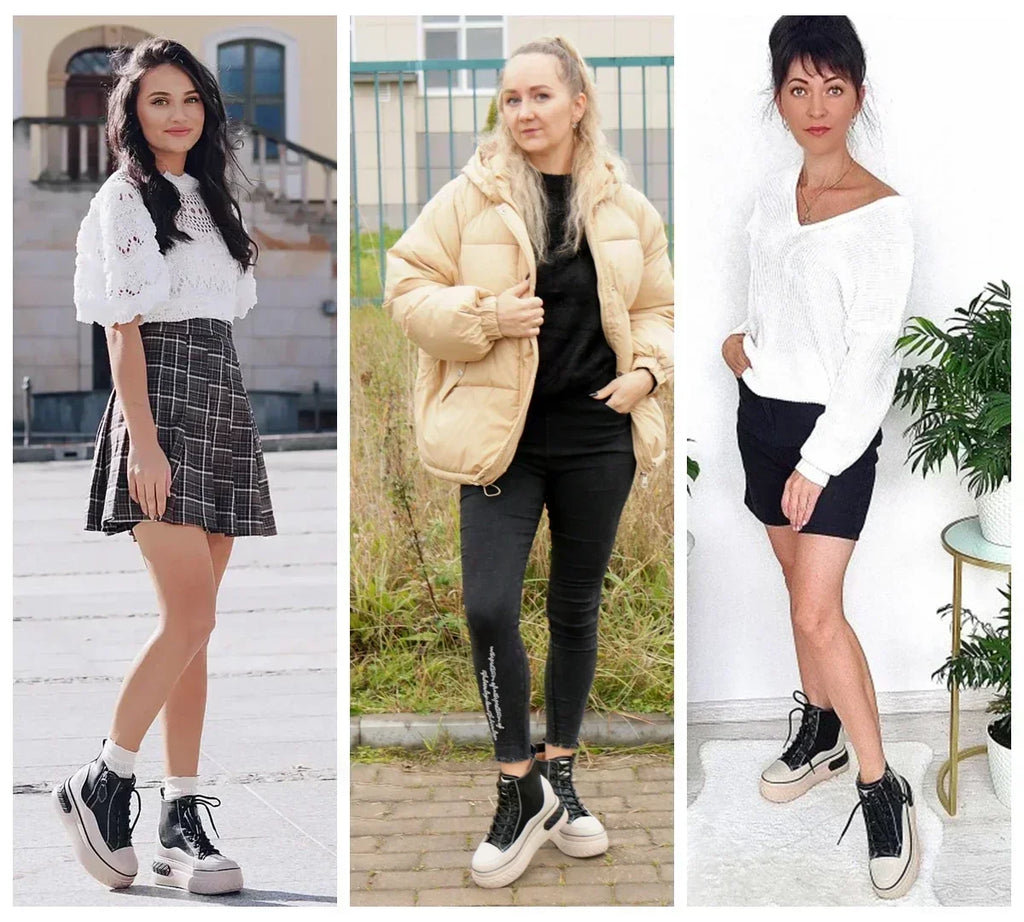 Fujin High Top Women Shoes Genuine Leather 8cm Platform Boots Ankle Wedge Hidden Heel Zip Autumn Warm Fur Winter Shoes Sneakers