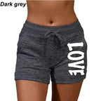 Summer Shorts women's love printed quick drying shorts YOGA SHORTS women's leisure sports fitness shorts high waist drawstring e