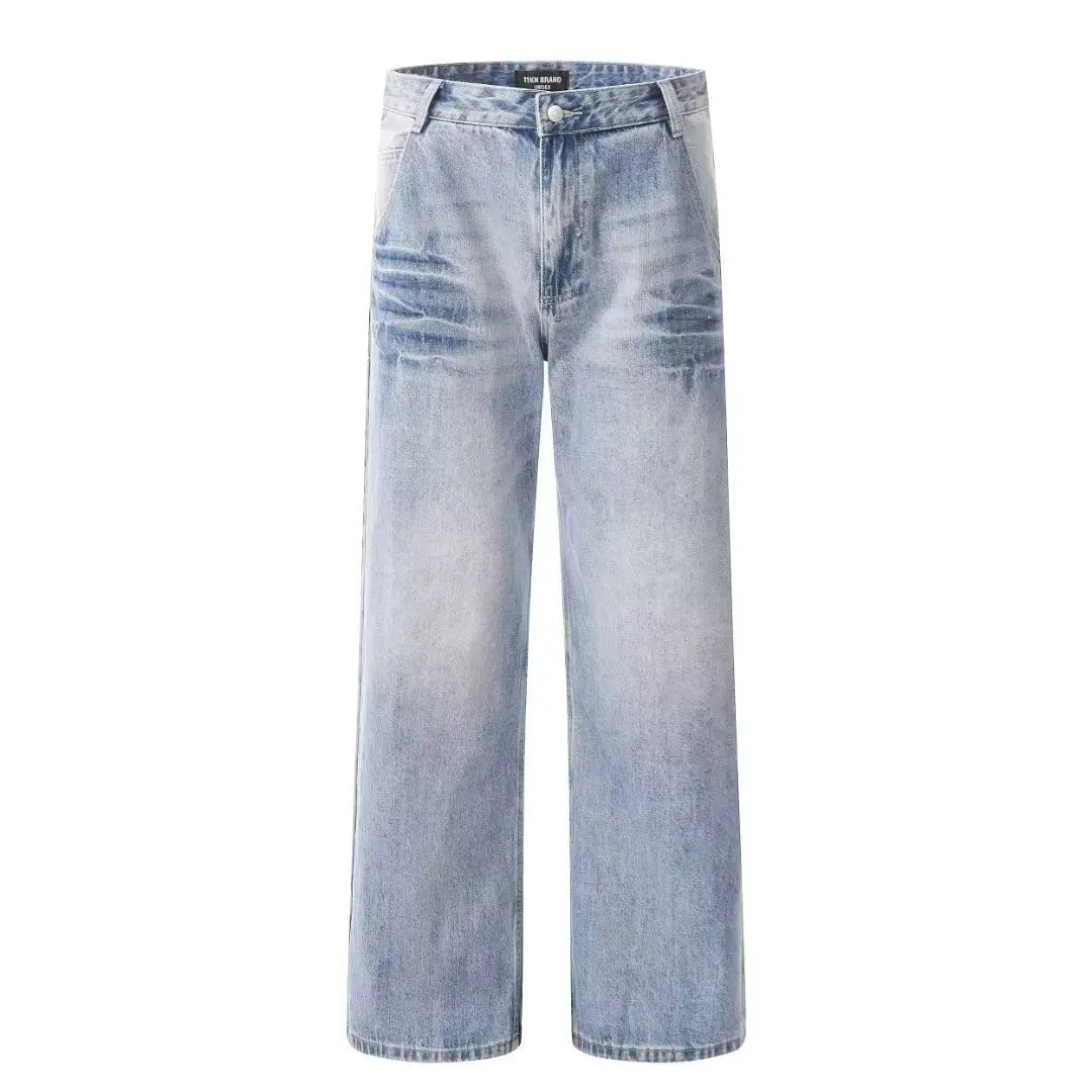 American Vibe style retro washed summer new jeans for men and women Instagram fashion brand high street loose straight leg pants