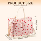 Tote Bag Cute Strawberry Patched Purse for Women Fabric Large Capacity Tote Purse Enduring Tote Bag with Adjustable Shoulder