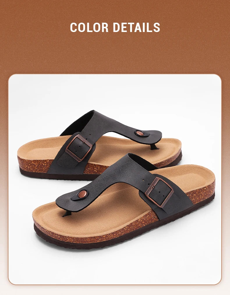 Pallene Women's Cork Flip Flops Soft Cork Flat Sandals Summer Fashion Beach Flip Flops Unisex Comfort House Thong Slide Sandals