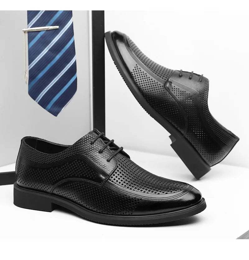Shoes for Men Summer Breathable Hollow Out Shoe Fashion Business Dress Shoes Luxury Casual Leather Shoes for Men Loafers