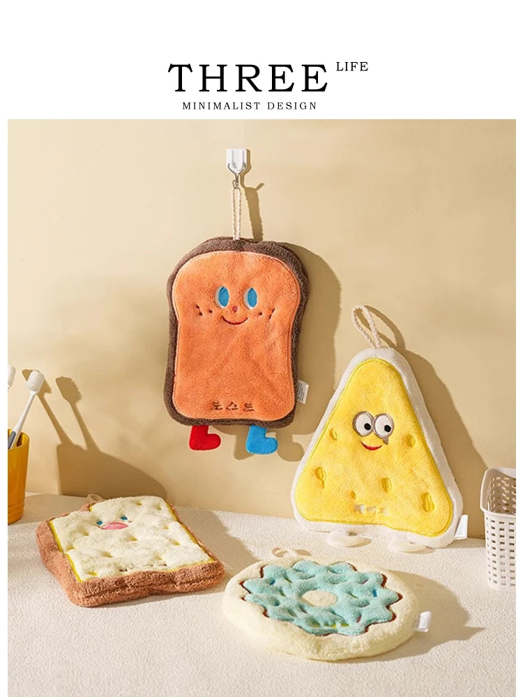 Cute Cartoon Hand Towel Hanging Kitchen Hand Wipe Quick Dry Wipe Three Layers of Thickened Coral Flannel Towel Handkerchiefs