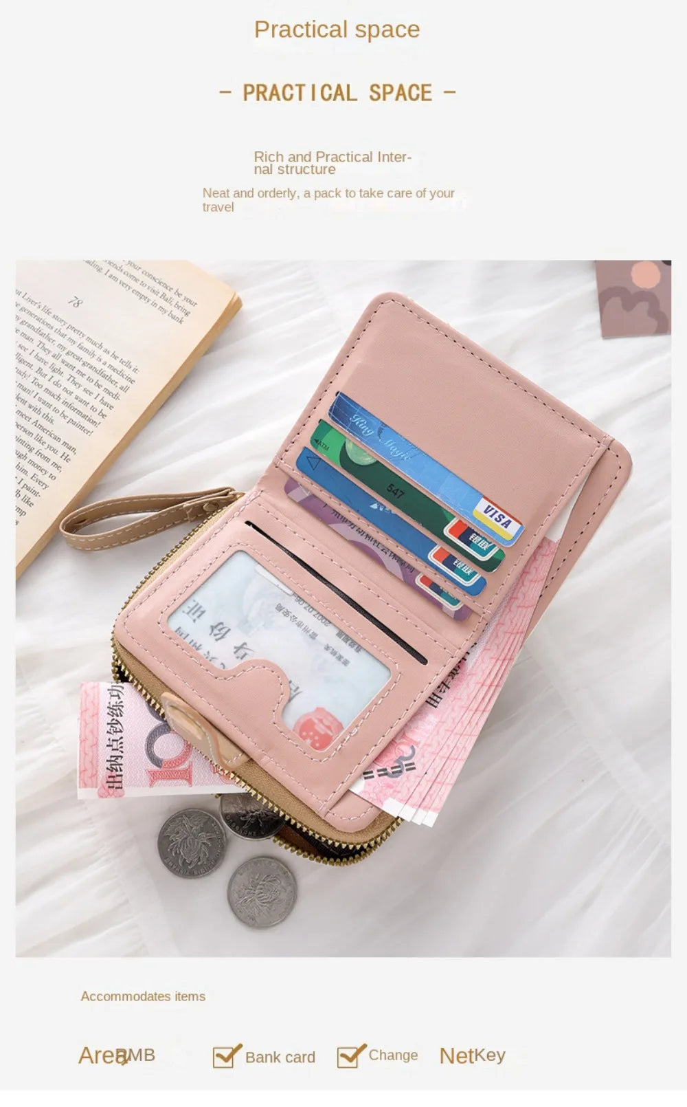 Cute Cat Coin Purse Women Fashion Short Wallet PU Leather Large Capacity Wallet Lightweight ID Card Holder Travel Cash Coin Bag