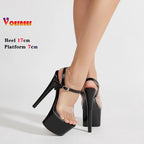 Summer High Heels Transparent Open Toe Woman Sandals Buckle Strap Stripper Shoes 17CM Party Stiletto Thin Heels Platform Shoes