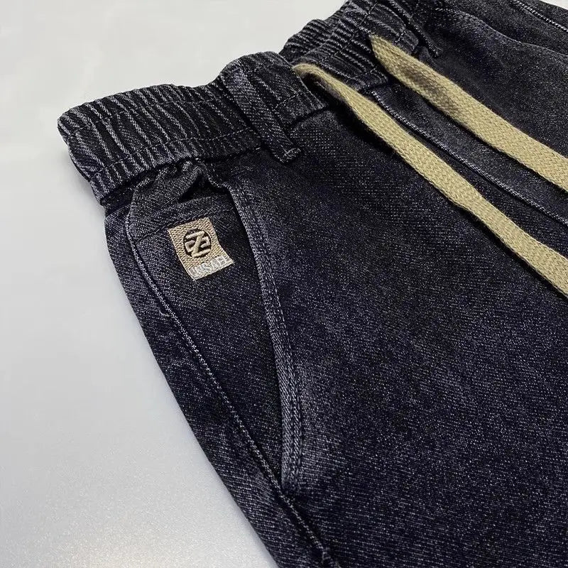 Harajuku Fashion Men's Printed Cargo Vintage Harem Pants Elastic Waistband Baggy Jeans for Casual Spring and Autumn Denim Pants