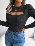 Women'S Sexy Hollow-Out Knit Pullover Sweater, Long Sleeve Crew Neck