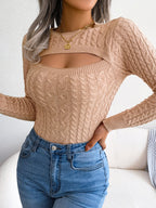 Women'S Sexy Hollow-Out Knit Pullover Sweater, Long Sleeve Crew Neck